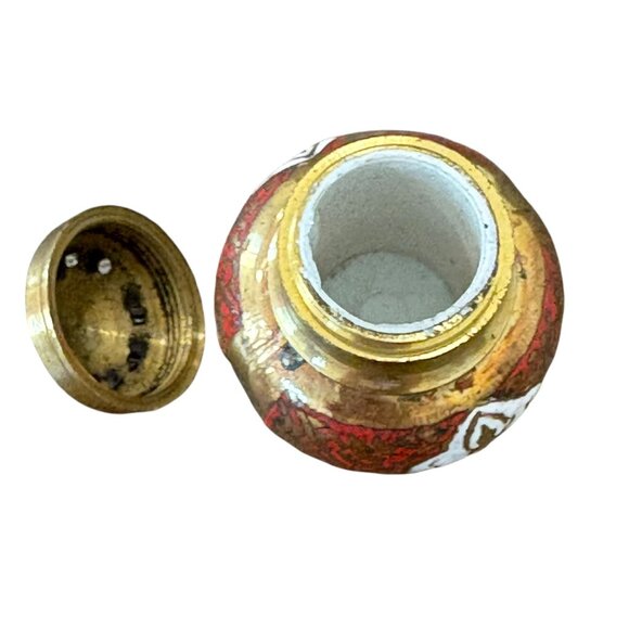 Handcrafted Brass & Enamel Incense Holder With Intricate Red & Gold Pattern - Picture 5 of 5